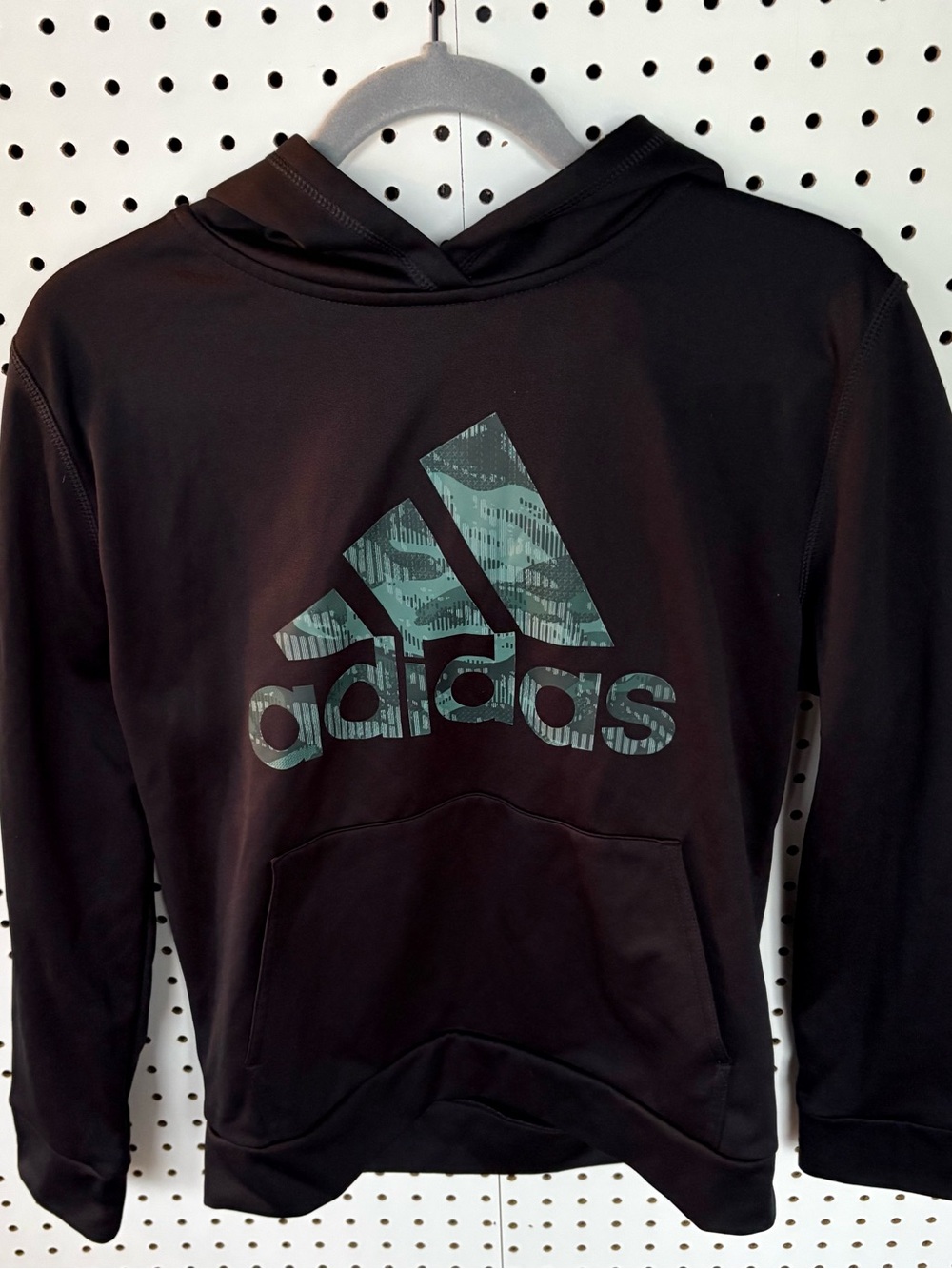 Boys Adidas Sportswear Camo Logo Hoodie Black / Green Large